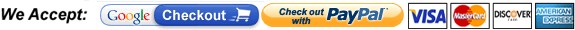 We accept Google Checkout, PayPal, Visa, Master Card, Discover, American Express